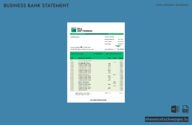 BGL BNP Paribas Geschäftskontoauszug – Beispielansicht (Word und PDF)
